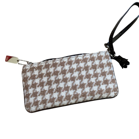 Coach Houndstooth New Wallet Bag Wristlet Brown Cream - Picture 8 of 9